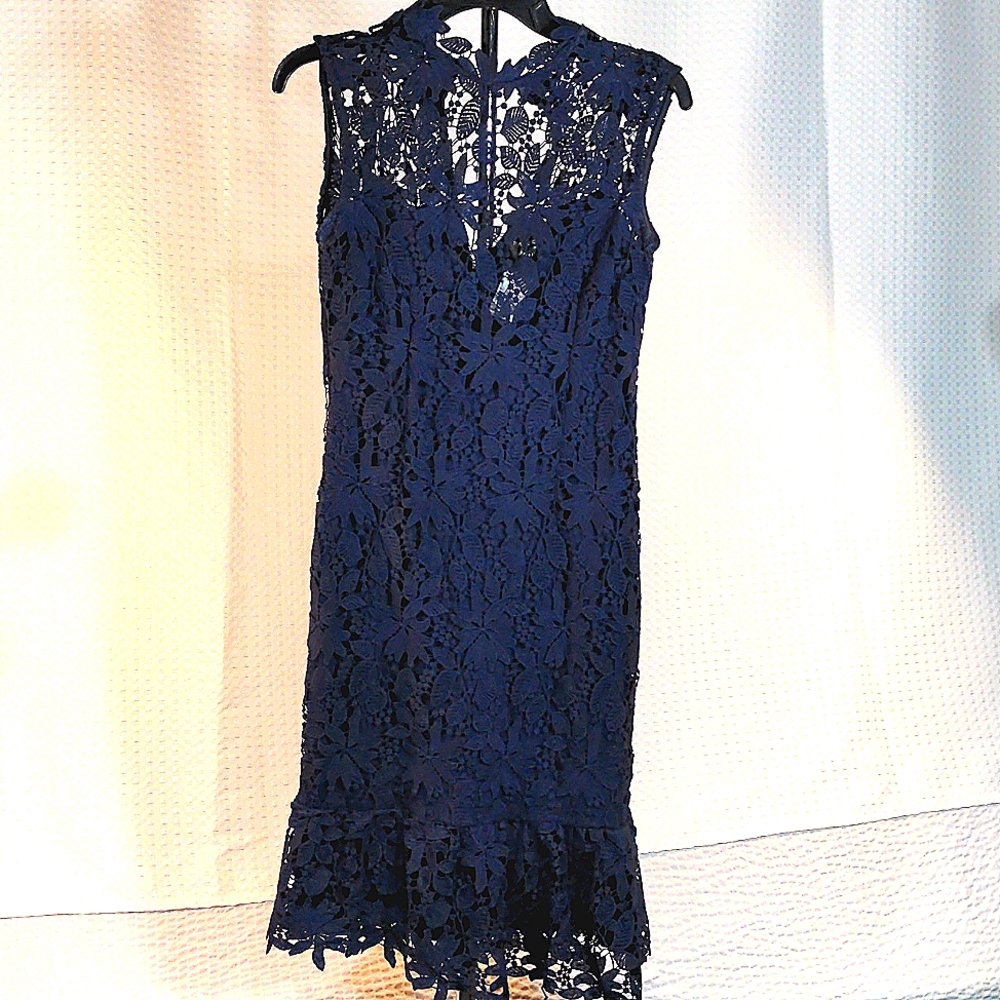 Paper dolls lace style crochet tank top formal dress navy 4